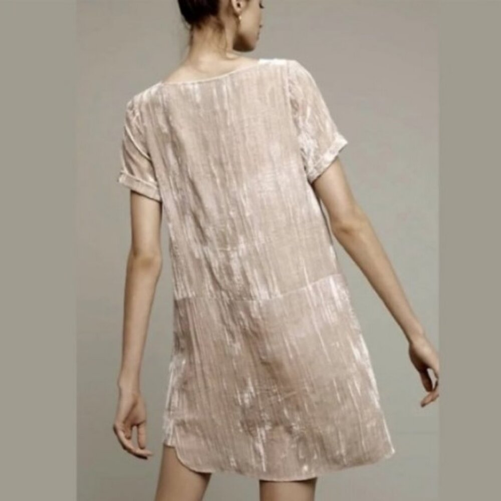 Anthropologie Floreat Champayne Crinkle Velvet Shift Tunic Dress Size M Pockets - Picture 8 of 14